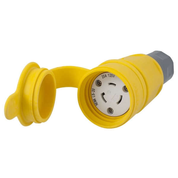Bryant Watertight Locking Connector, L5-20R, 20 A, 125V AC, Single Phase, 2 Pole, Screw Terminals, Yellow BRY27W47 - main